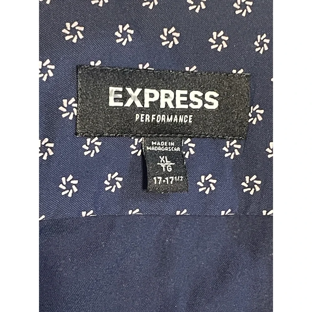 Express Performance Mens XL Button Up Long Sleeve Shirt Navy Floral Printed - Picture 4 of 6